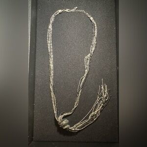 Delicate Multi-Strand Silver and Black Beaded Necklace - Women Jewelry